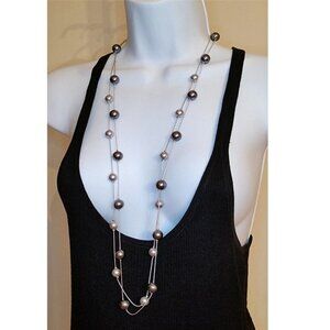 𝅺RMN  double layer silver tone faux pearl necklace costume jewelry layered